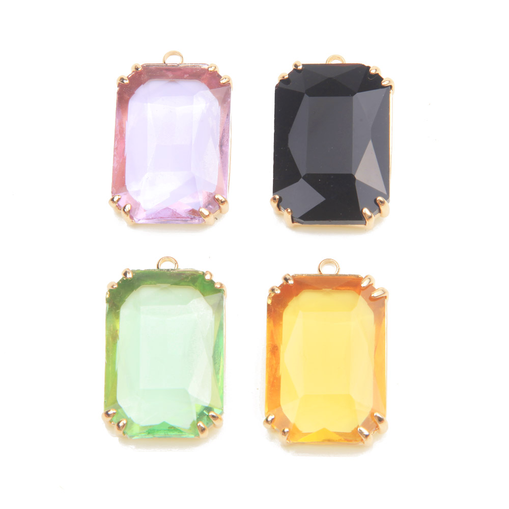 Charm Necklace Dainty - Breloques en verre à facettes rectangulaires