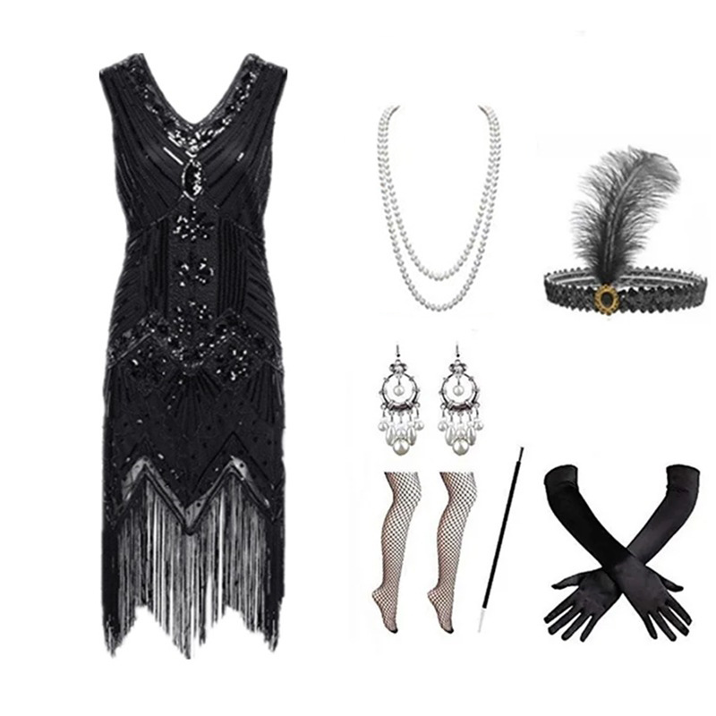 Women Accessories Kit - Ensemble robe flapper pour femme des