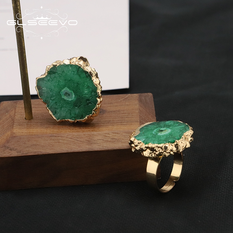 Women'S Accessories Gift Ideas - GLSEEVO-Bagues Ajustables en Pierre Naturelle Verte