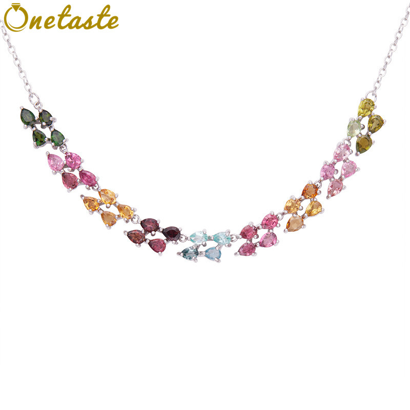 Charm Necklace Dainty - 925 argent Sterling couleur Tourmaline pierre