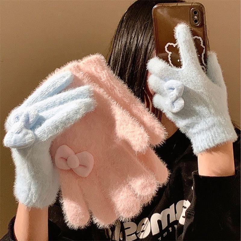 Women'S Accessories Gift Ideas - Gants en peluche avec nœud doux