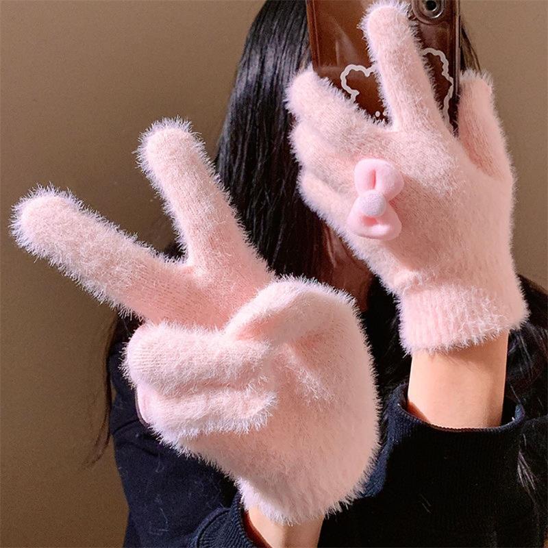 Gants en peluche avec nœud dou - Women'S Accessories Gift Ideas avis et prix